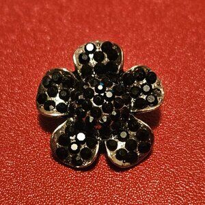 18mm Black Rhinestone Flower Snap Charm